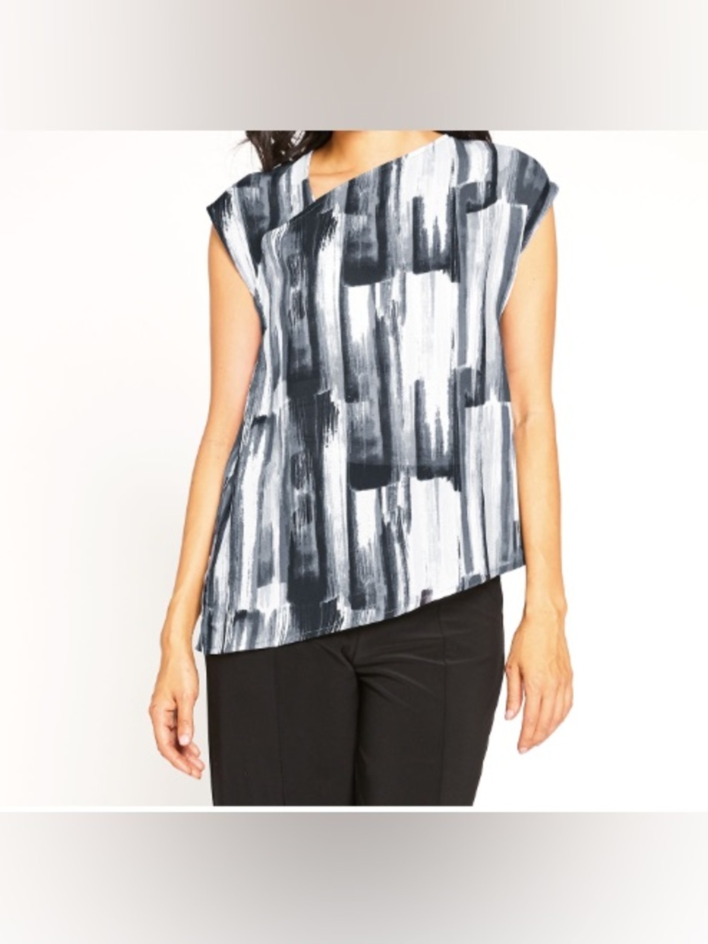 Sympli Slant Top in Black White Brushstroke Size 6